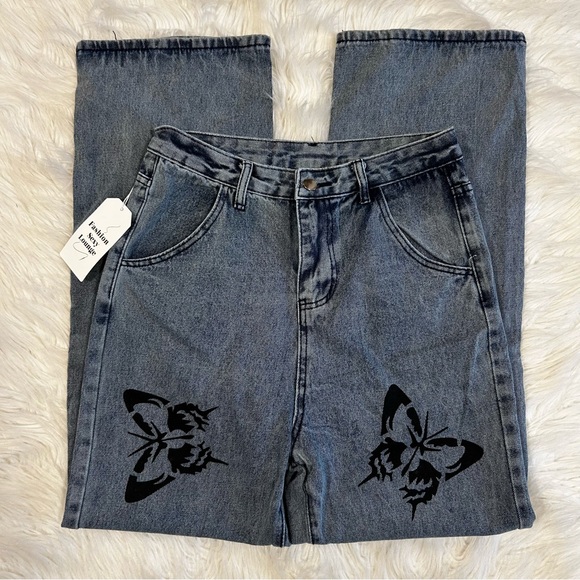 NEW Butterfly Print High Rise Blue Gray Jeans Size Medium - Picture 6 of 6